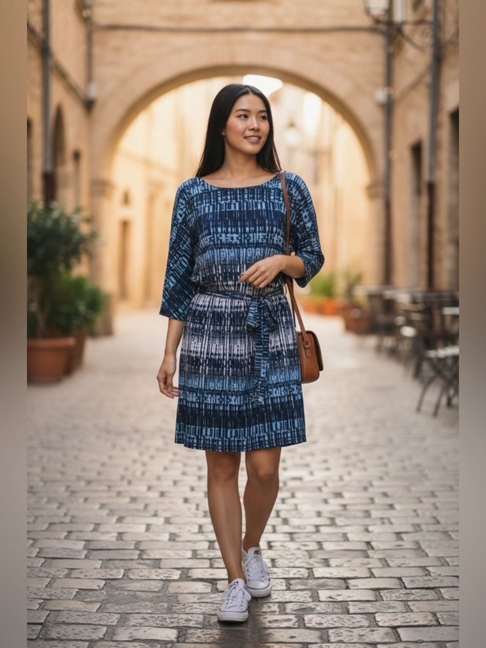 ✨Guess Multi Color Printer 3/4 Sleeve Tie Waist Dress✨